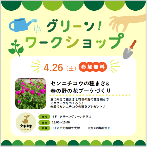 グリーンワークショップ「センニチコウの種まき&春の野の花ブーケづくり」