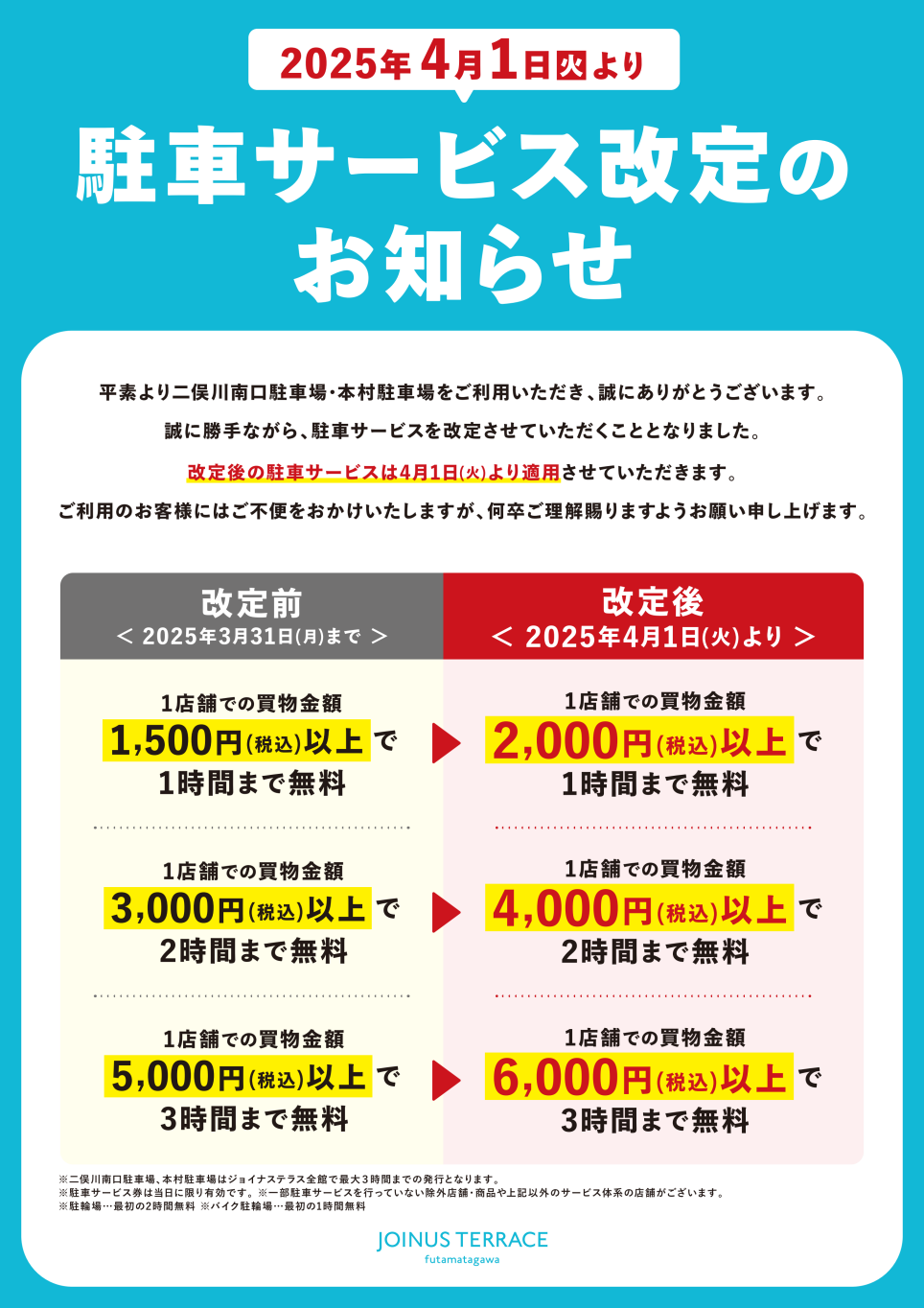 駐車サービス改定のお知らせ