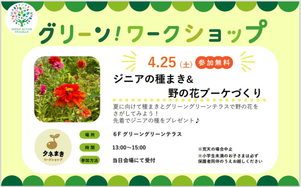 グリーンワークショップ「ジニアの種まき&野の花ブーケづくり」